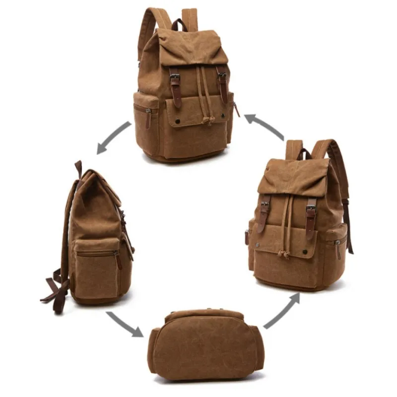 Vintage Canvas Backpack Simple Leisure Computer Bag Portable Hiking Travel Backpack Large Capacity Men Women Universal Schoolbag