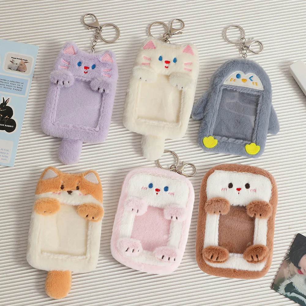 Hot Cartoon Plush Card Holder Cover Keychain ID Credit Case Photo Card Holder Star Chasing Fluffy Bus Card Protector Bag Pendant