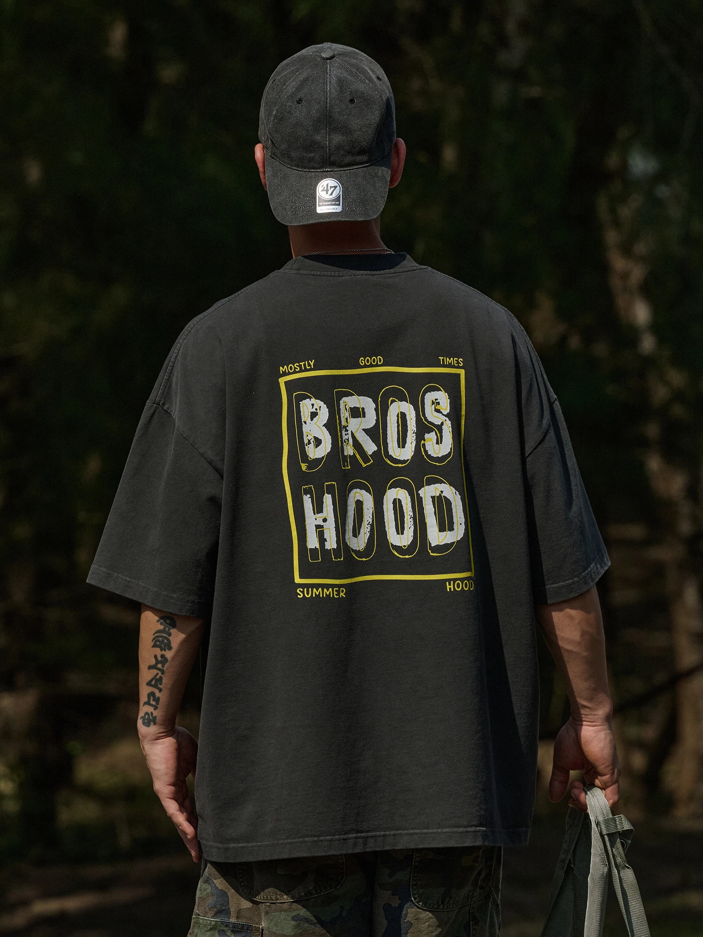Broshood Japanese Style Loose Shoulder Hand-painted Short Sleeve T-shirt Summer Citywalk Fashion Trend Cotton 100%