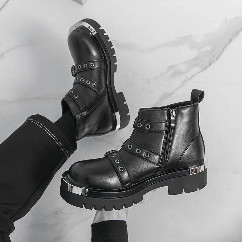 

Men's thick soled boots Autumn and Winter Fashion Designer Styles Work Office Black plus size High top leather shoes New -46