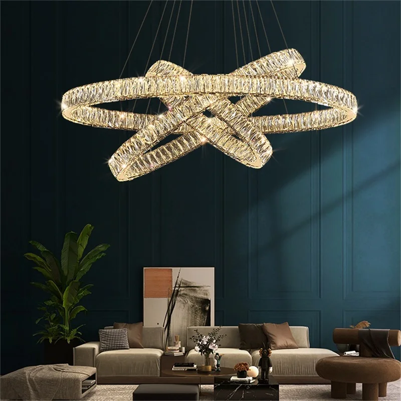 

TEMAR European Pendant Lamp Luxury Crystal Round Rings LED Fixtures Decorative Chandelier For Dinning Room Bedroom