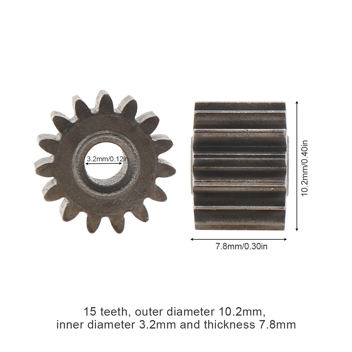 10.2mm 15 Teeth Diameter Replaceable Motor Gear for RS550 10.8V / 12V / 14.4V / 16.8V / 18V / 21V DC Motor