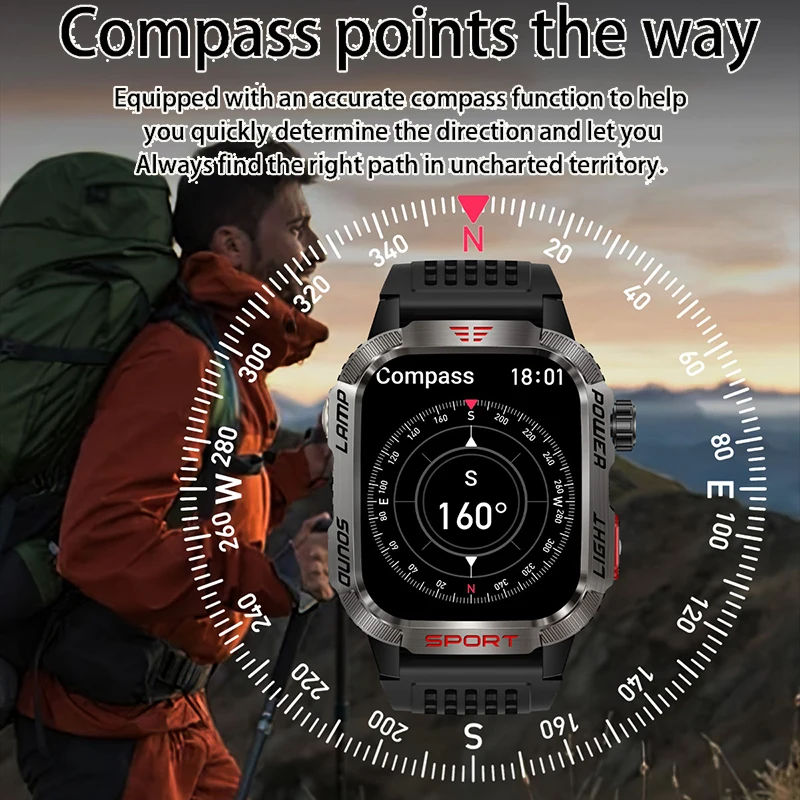 New Military GPS Smart Watch Men Flashlight Compass Waterproof 600mAh Battery Outdoor Sport Tracker Bluetooth Call Smartwatch