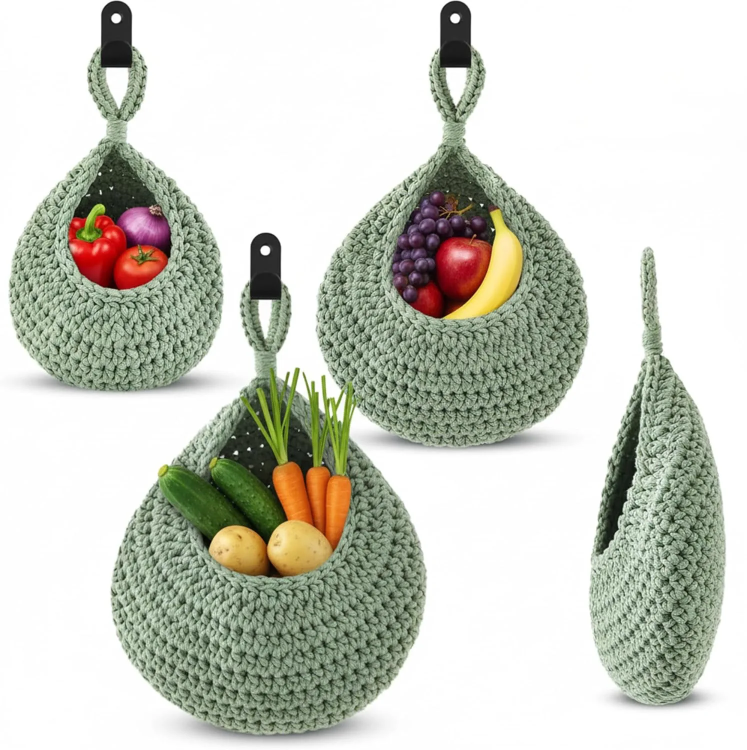 Cesta de cocina de cuerda de cáñamo y algodón, tejida a mano, con gancho, bolsa de malla para frutas y almacenamiento