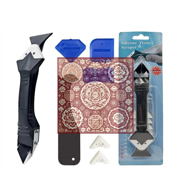 Silicone Scraper Squeegee Glue Remover Knife Caulking Angle Beauty Crack Trowel Tool Grout Scraper Kit With 5pcs Scraper Head