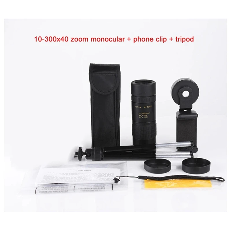 Imagem -02 - Telescópio Monocular hd Zoom com Tripé Lente Teleobjetiva Móvel Camping ao ar Livre Observação de Pássaros Viajando Peças Sobressalentes 10300x40