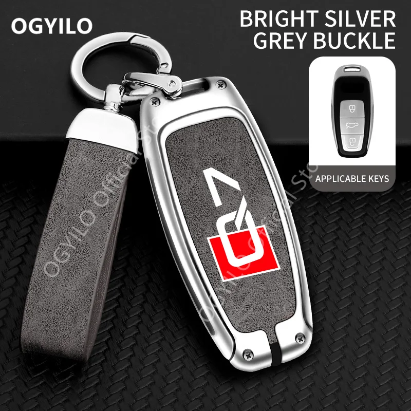 Car Key Cover For Audi Q7 C style 3 buttons A6 A7 A8 Q8 C8 D5 Zinc Alloy Leather Case Key Shell