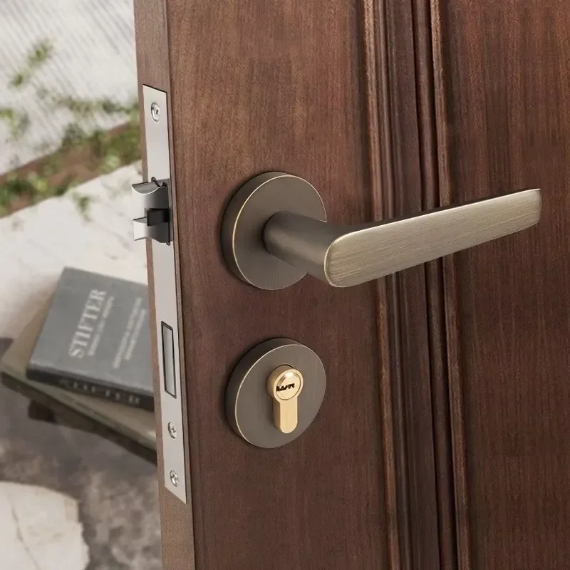 Hot Sale Hotel Home Gold Black Coffee Antique Brass Door Handle Set for Wooden Doors