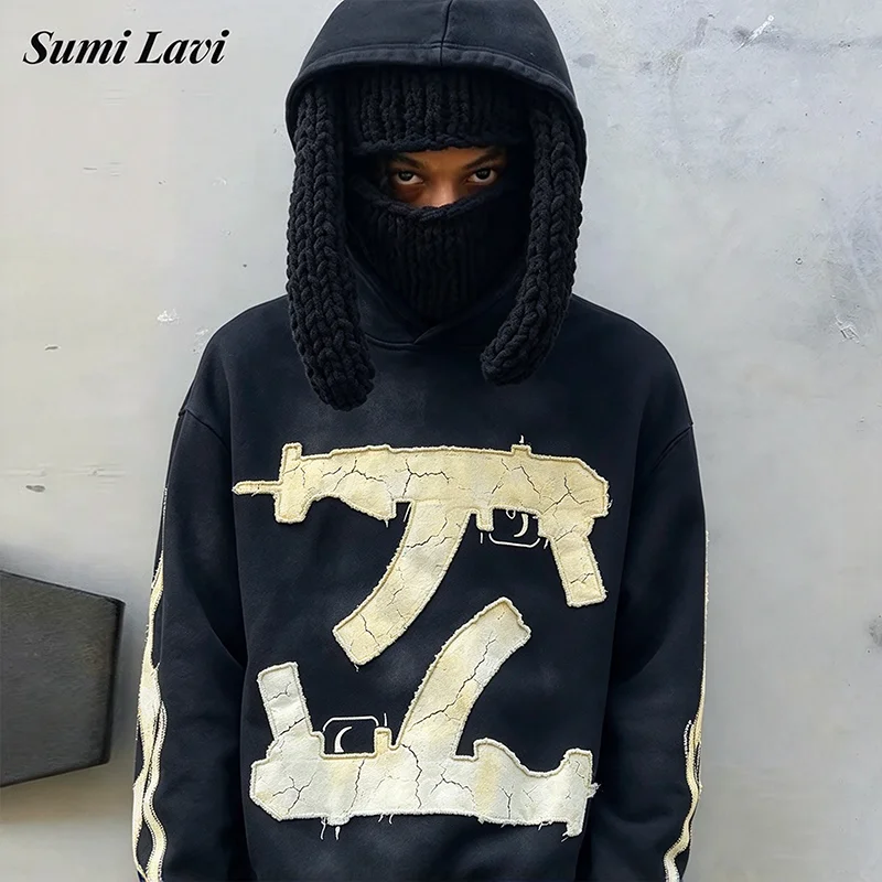 Hip Hop Loose Hooded Sweatshirts Mens Long Sleeve Patchwork Casual Hoodie Streetwear Men Clothes 2025 Spring Fashionable Hoodies