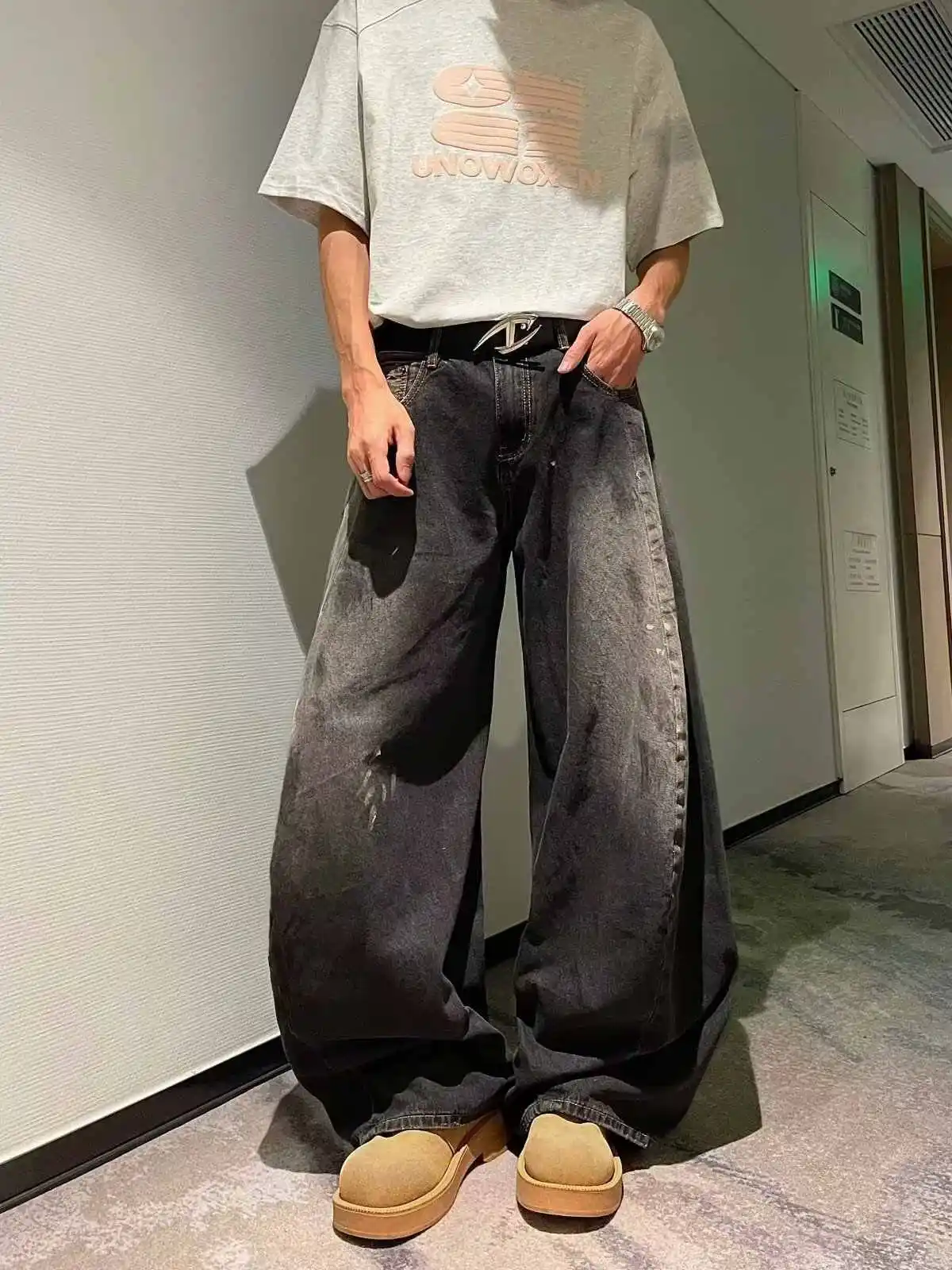 

Vintage Black High Waist Women Jeans American Fashion Streetwear Wide Leg Jean Female Denim Trouser Straight Stripe Denim Pants