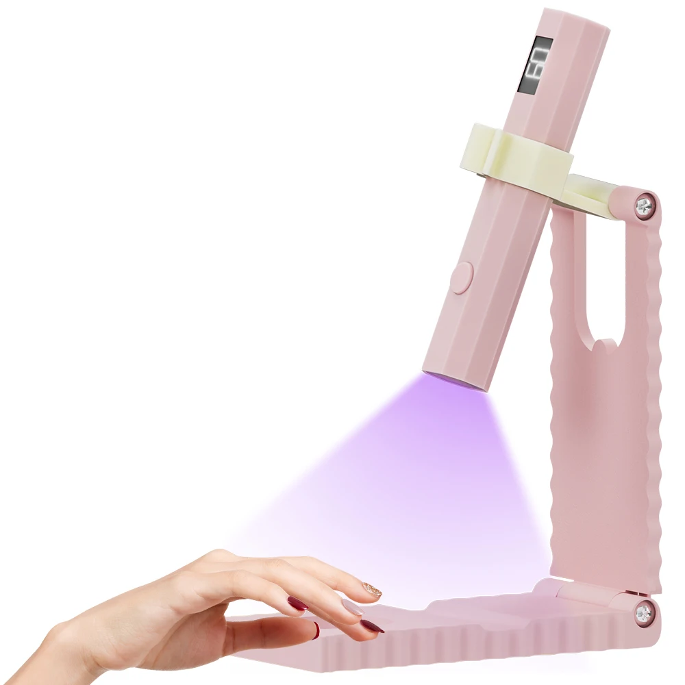 ضوء الأشعة فوق البنفسجية المحمول لأظافر الجل - مؤقت ومؤشر وحامل قابل للتعديل، مصباح أظافر LED صغير لاسلكي قابل لإعادة الشحن، للعلاج السريع