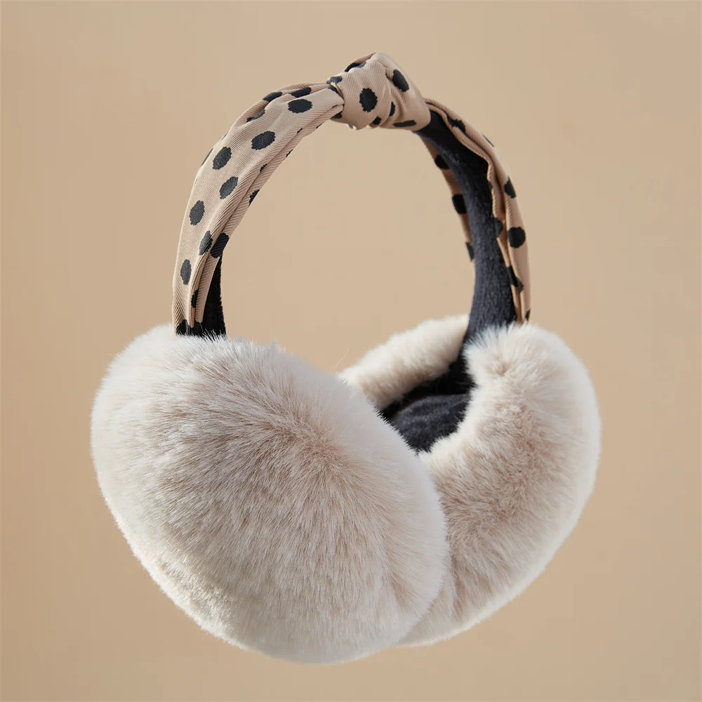 2024 New Imitation Wool Earmuff Fashion Woman' Warming Headwear Winter Exquisite Cute Wave Point Collapsible Earmuff