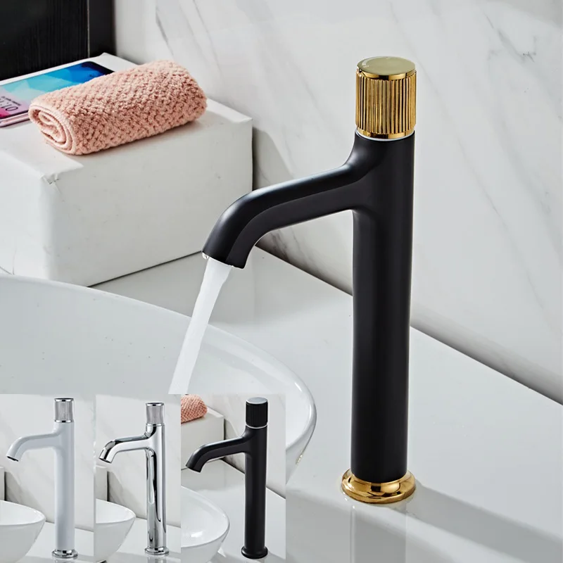 

Wholesale new all-copper black white gold countertop basin hot and cold faucet sitting single hole bathroom basin faucet