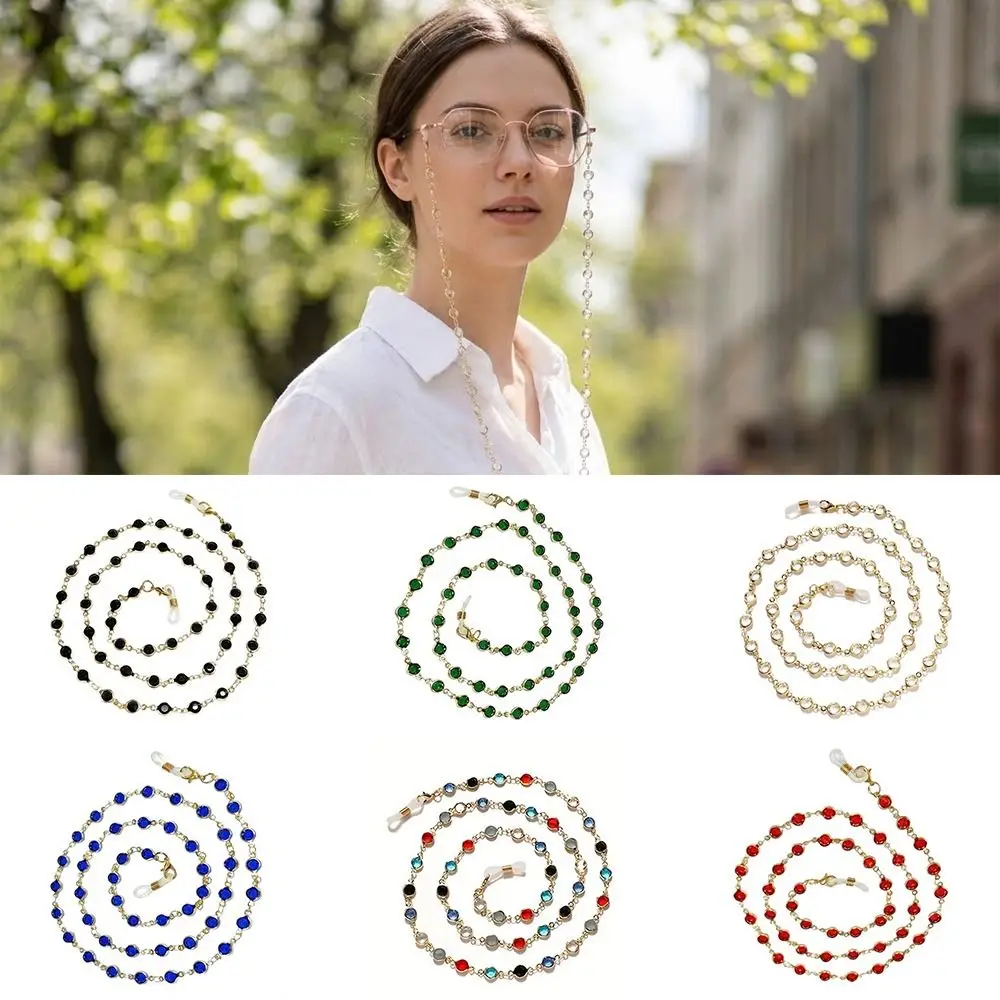 Fashion Colored Rhinestone Eyeglass Chain Metal Anti Slip Glasses Fixing Strap Glasses Hanging Rope Eyeglass