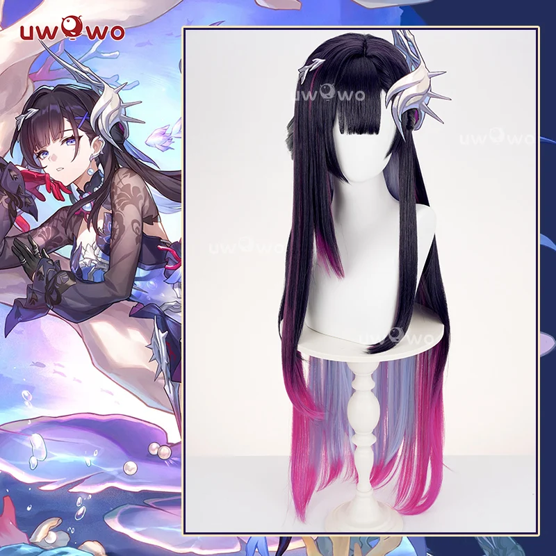 

UWOWO Hysile Wig Game Honkai Star Rail Hysile Cosplay Wig Helektra Cosplay Wig Long Hair Black Purple Wig Halloween Wig