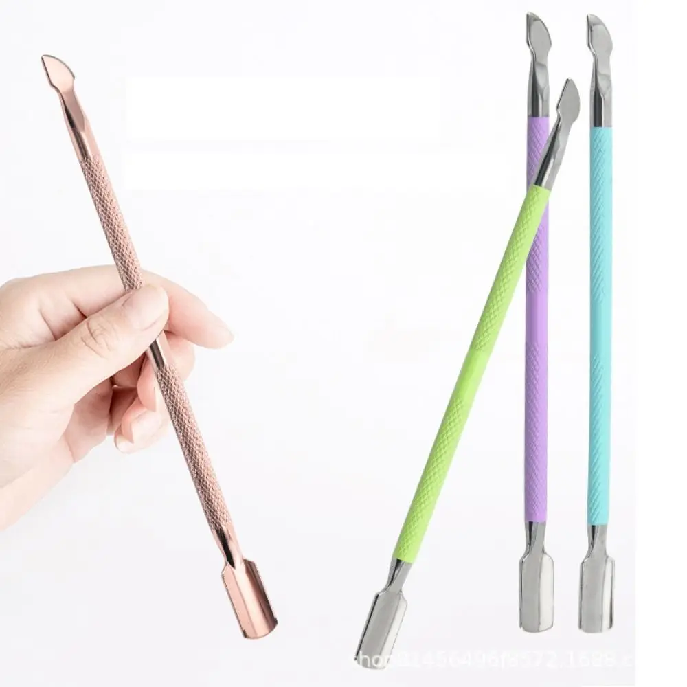 الفولاذ المقاوم للصدأ مزدوج الرأس الصلب دفع إزالة العلاج بالضوء الغراء إزالة طلاء الأظافر الغراء مسمار أداة فنية مزدوجة دفع ملعقة انتهازي