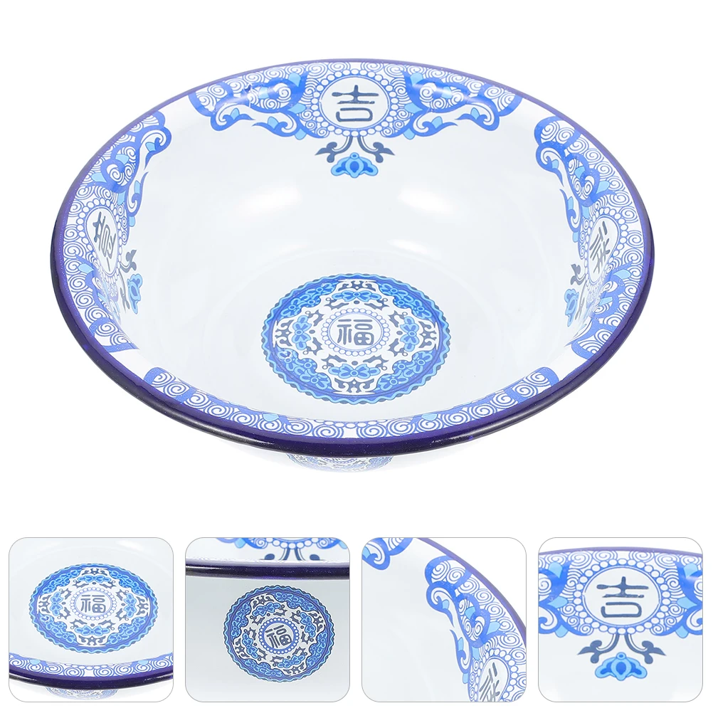 

Enamel Basin Deep Round Retro Soup Mixing Bowl For Dough Fruits Vegetables Washing Enameled Steel Food Grade Holder