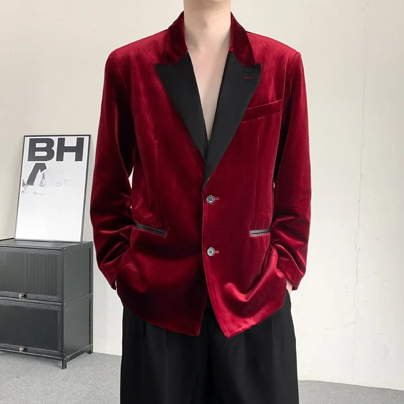 

Velvet Tuxedo Suit Wedding Host Groom Formal Dress Light Luxury Wine Red Autumn Season Men's Fashion Polyester Fiber Standard...