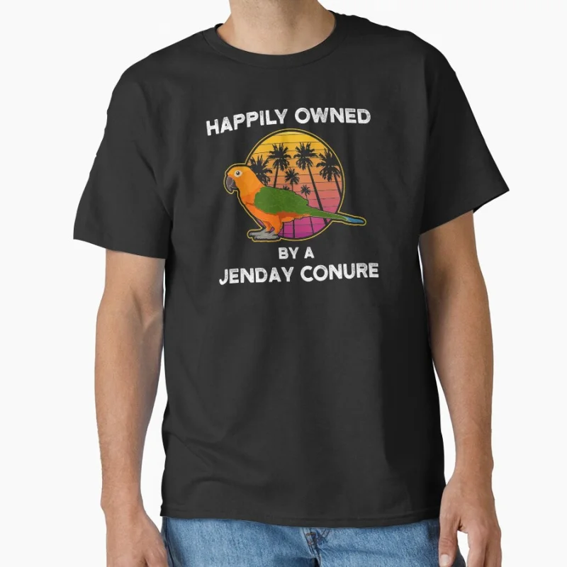 

Parrot Lover Happily Owned By A Jenday Conure Gift T shirt for man Large size Tops Funny parrot Graphic Printed clothes