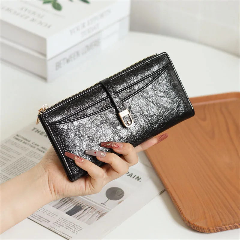 Retro Fashion Women's Long Wallets Large Capacity Zipper Closed Multi Card Slot Wallet Multi functional Double Zipper Handbag