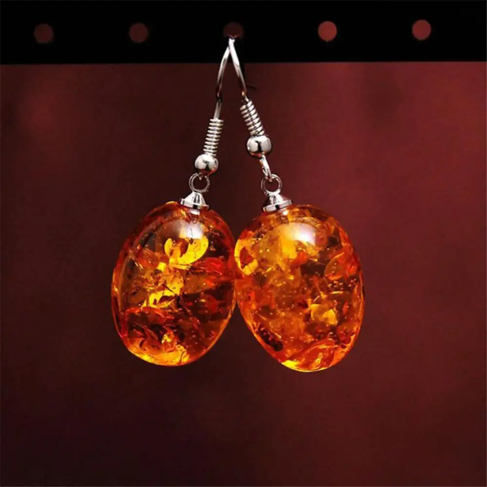 Vintage Oval Shaped Faux Amber Dangle Hook Earrings Women Piercing Jewelry Gift