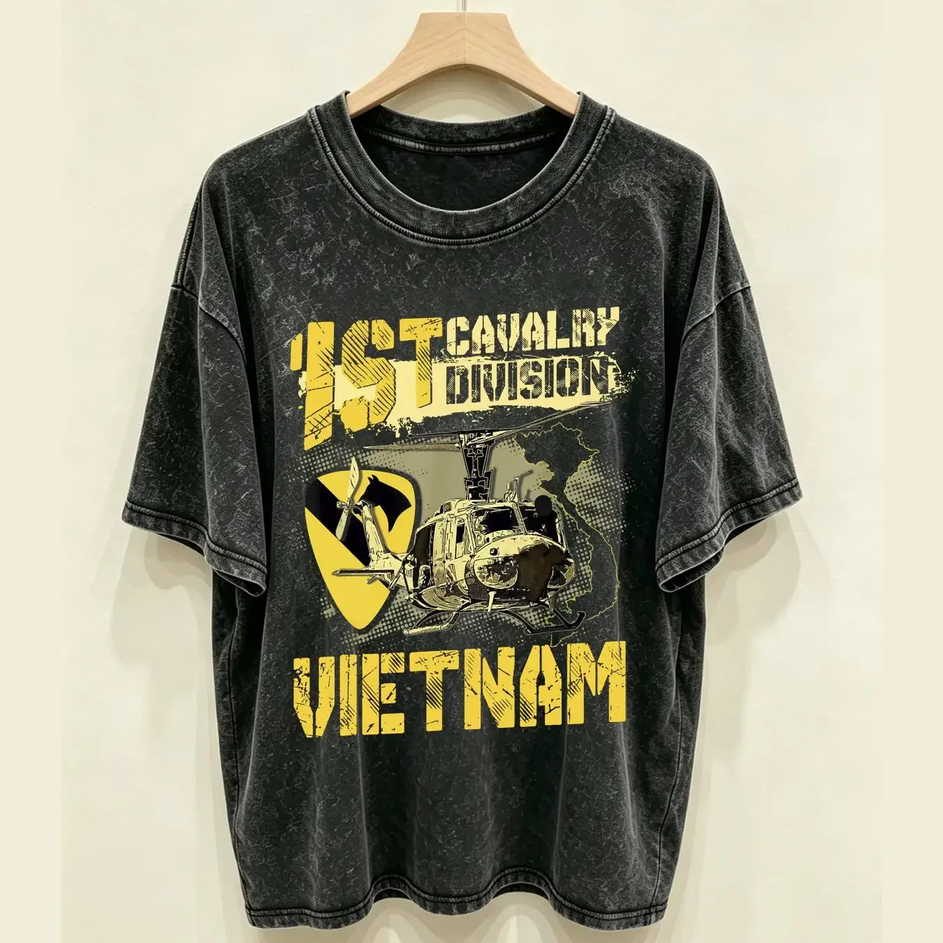 washed T Shirt NEW LIMITED Uh1 Huey Helicopter 1st Division Vietnam Veteran Great S 3XL vintage Washed streetwear Comfortable