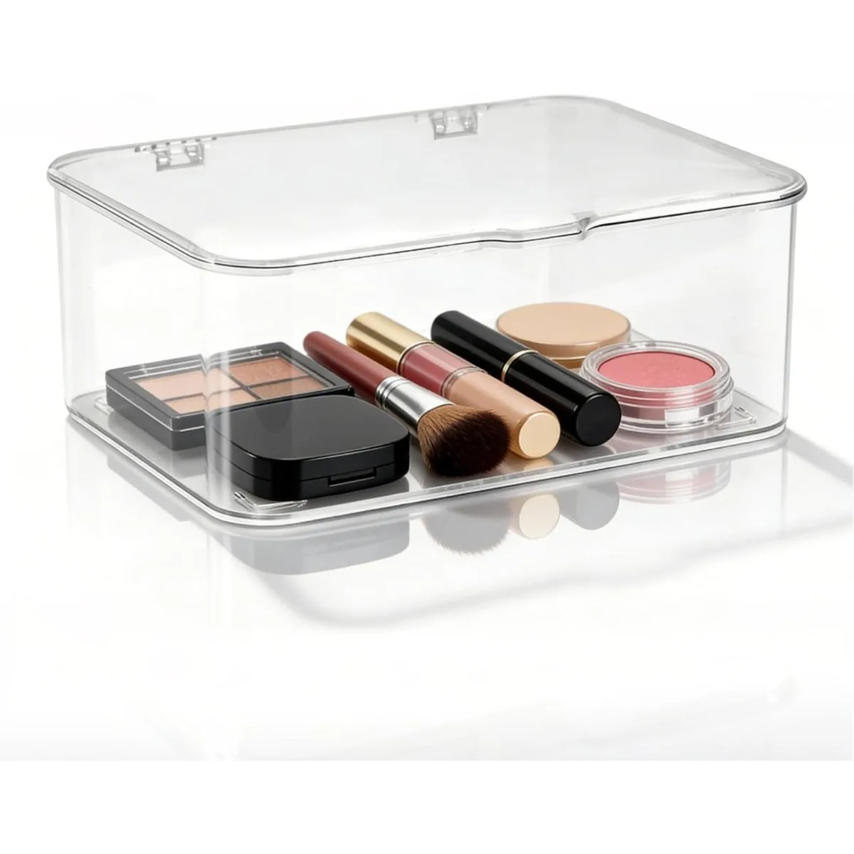 Caixa de Armazenamento Transparente com Tampa Flip Top, Organizador Multifuncional para Cosméticos, Joias, Banheiro, Casa e Escritório