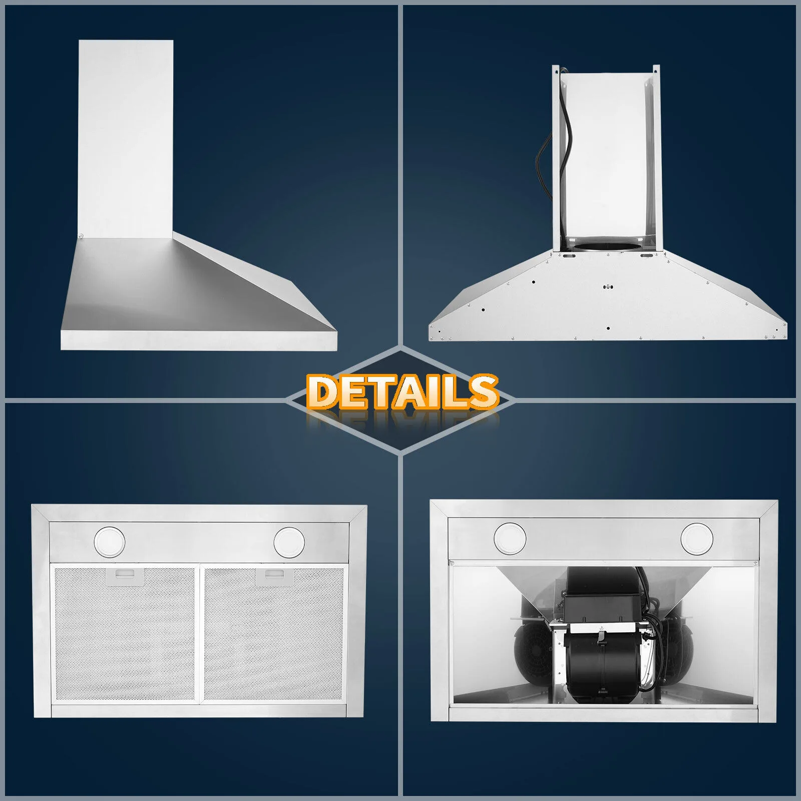 Wall Mount Kitchen 30 inch Duct Convertible Range Hood 700CFM, 3 Speed Fan LED Light Range Hood USYS0375A