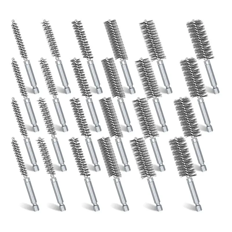 A01F-Bore Cleaning Brush Set Wire Bore Brush Set For Power Drill Impact Driver 24 Pieces