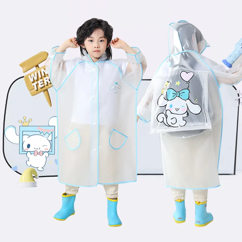 

Summer Kawaii Sanrio Cinnamoroll Kuromi Children Raincoat Cute My Melody Cartoon Schoolbag Rain Clothing Gifts for Kids