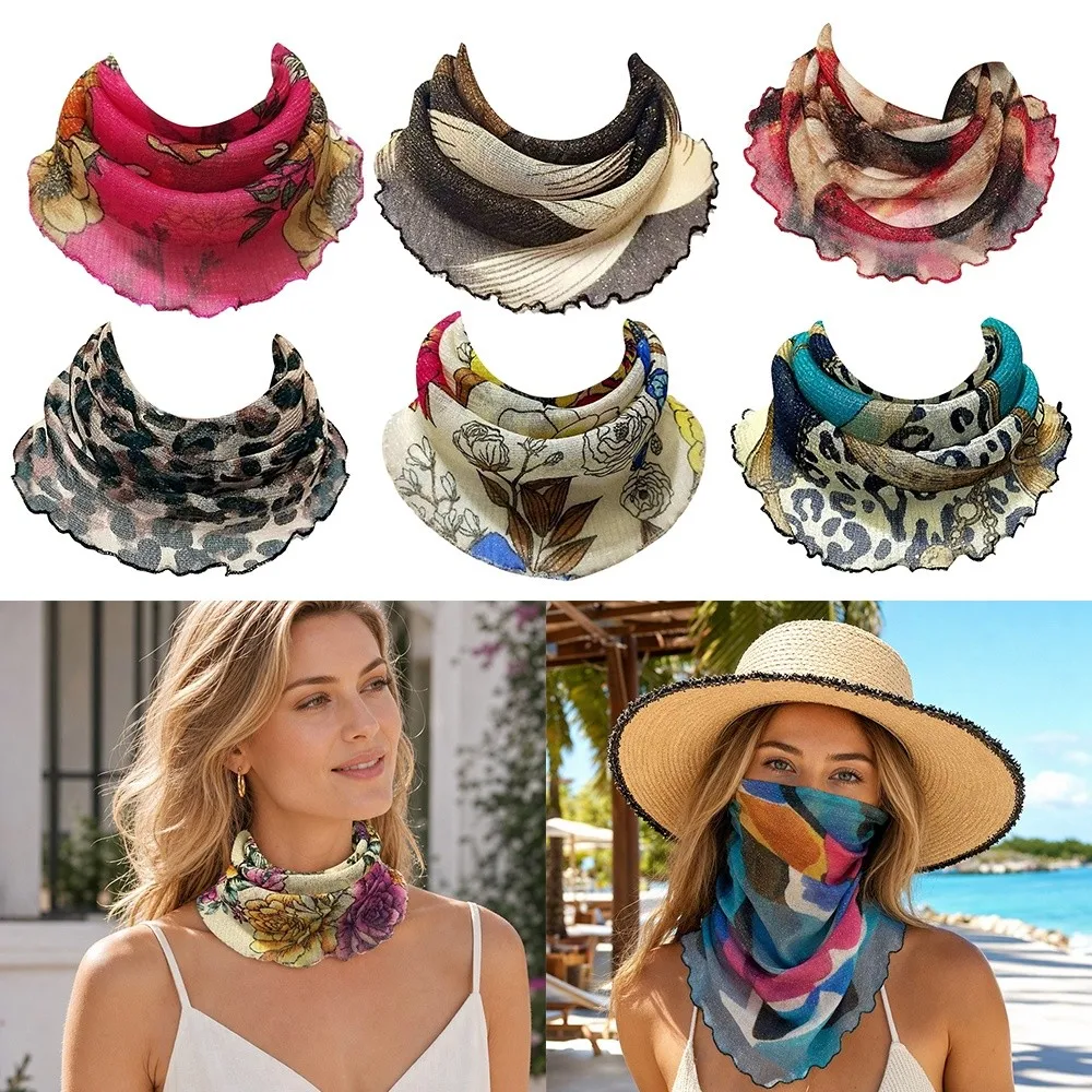 

Floral Printed Chiffon Scarf Breathable Ear Loop Neck Collar Cover Anti UV Thin Light Texture Sunscreen Face Mask