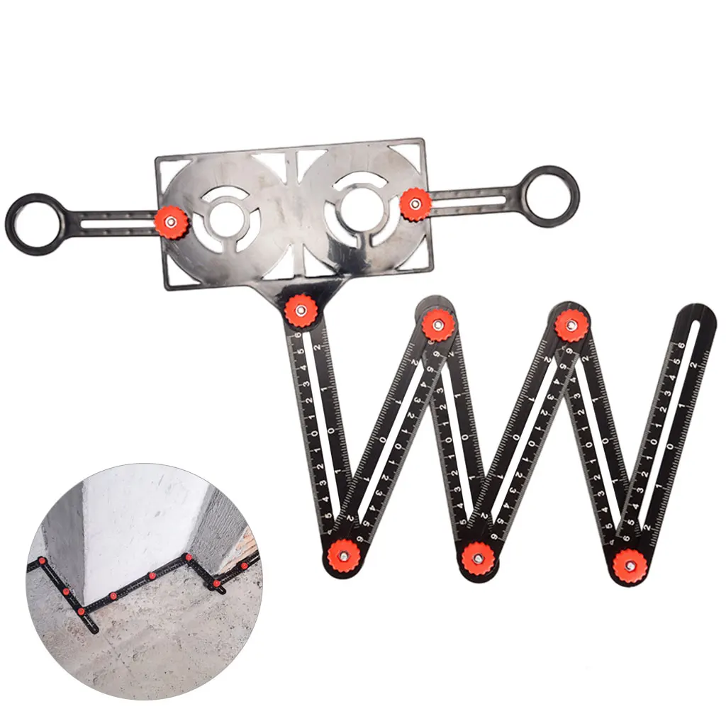 Multi Angle Ruler Aluminum Alloy Adjustable Measuring Tool Foldable Template for Tile Wood DIY Projects