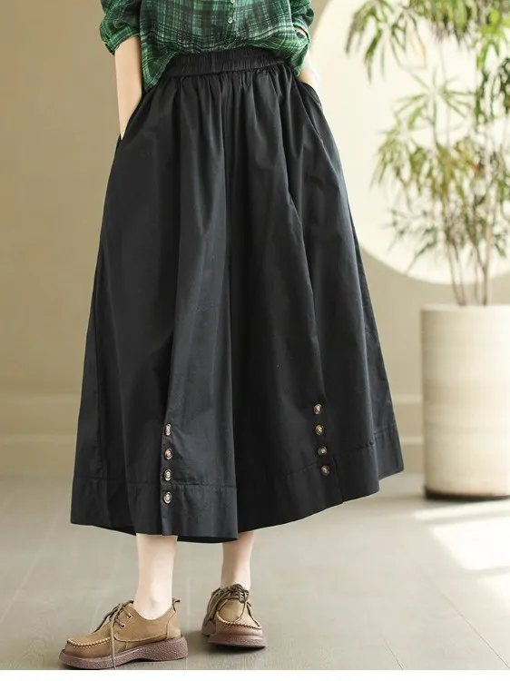 2023 Nieuwe Zomer Retro Artistieke Puur Katoen Casual Broek Vrouwen Elastische Taille Achttien Pendelen Wijde Pijpen Casual Rok Broek