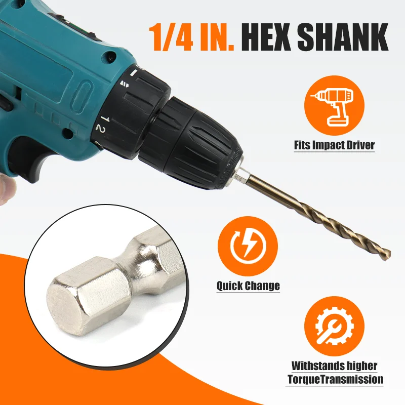 13 ชิ้นโคบอลต์ HSS-Co M35/HSS4241 Twist เจาะชุด Bit, ช่วง 1.5-6.5 มม., 1/4 นิ้ว Hex Shank
