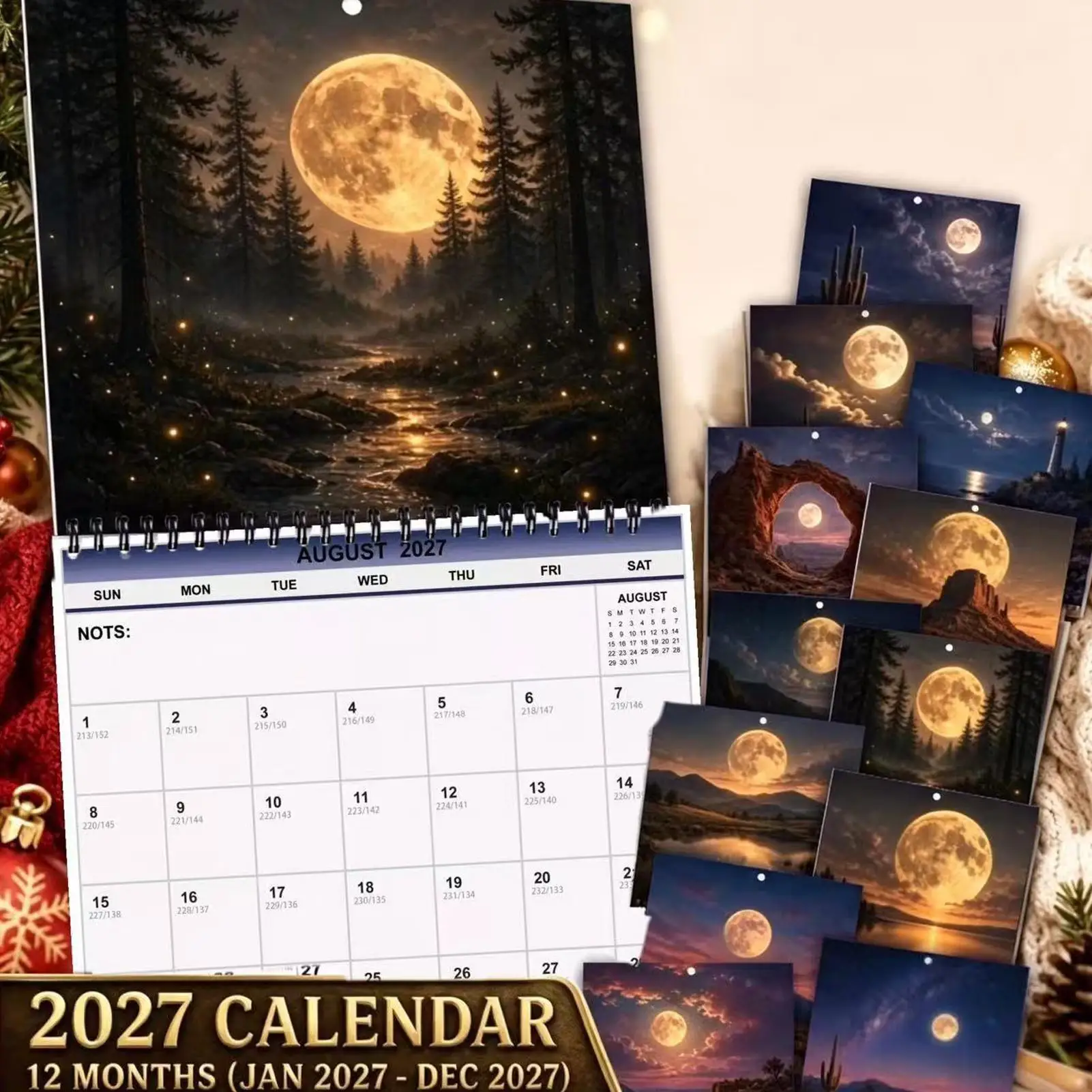 2027 Wall Calendar Moon Phases Hanging Calendar 12-Month Monthly Planner Wall Calendar For Home Office New Year Gift home decor