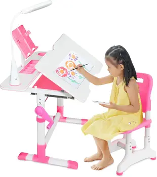 סט גאדג 'טים שולחן וכסא לילדים בגילאי 4-12, גובה תחנת לימוד לילדים, שולחן תלמידים עם אור, עט