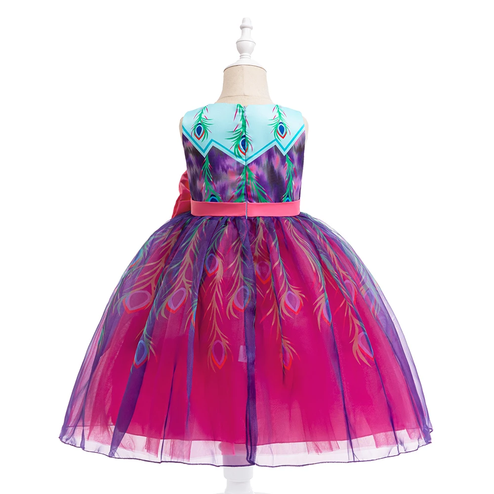 Summer Peacock Design Princess Dress For Girls Children Costumes Sleeveless Party Dresses Girls Dress Wedding Gown 3-10 Years