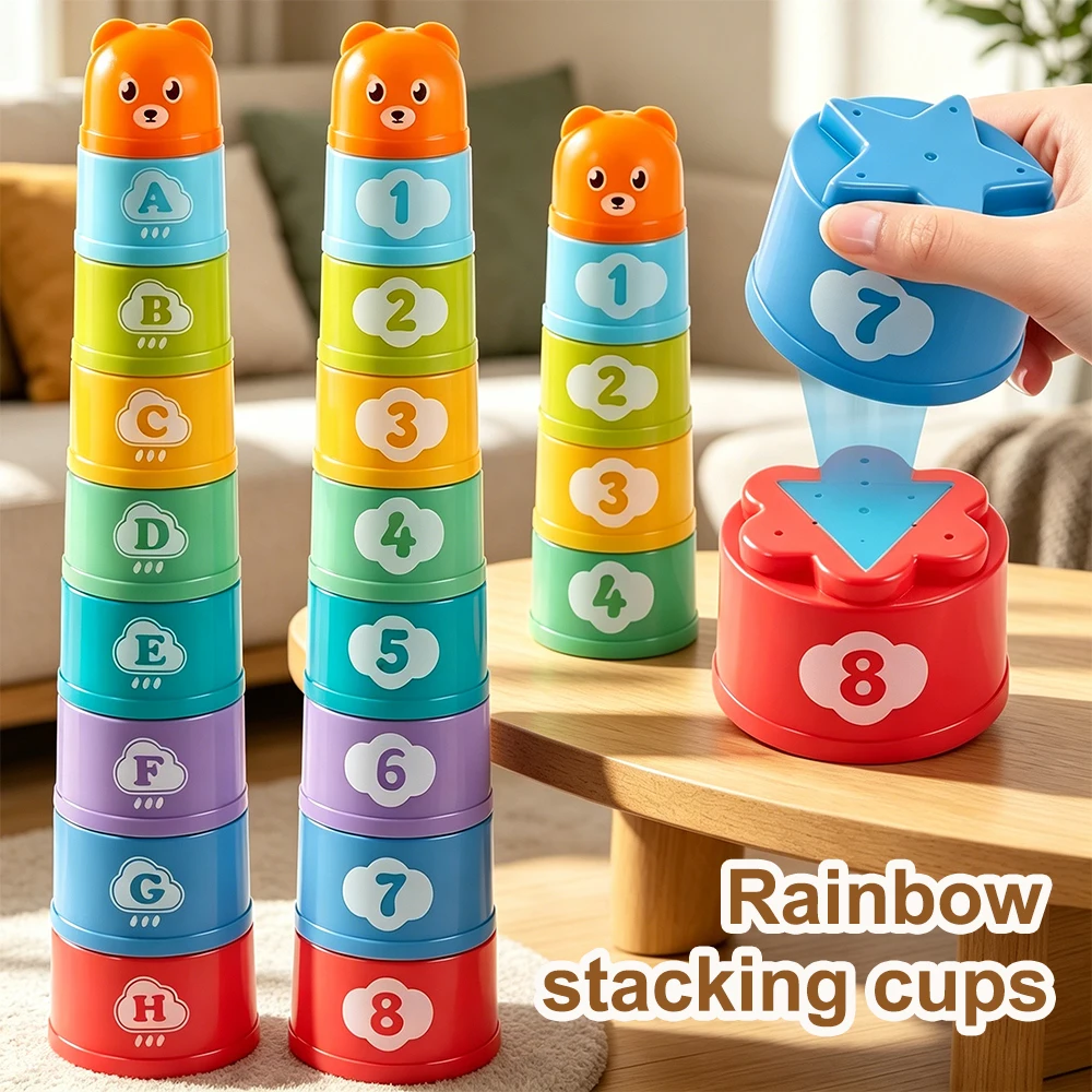 Copos Empilháveis para Crianças, Copos Arco-Íris, Brinquedo Educativo para Bebês, Quebra-Cabeça de Classificação de Cores, Treinamento de Velocidade das Mãos, Presentes de Aniversário