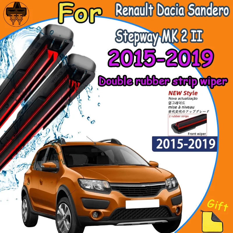 

Front Windshield Wiper Blades 2pcs Windscreen Window Accessories For Renault Dacia Sandero Stepway MK 2 II 2015 2016 2017 2018