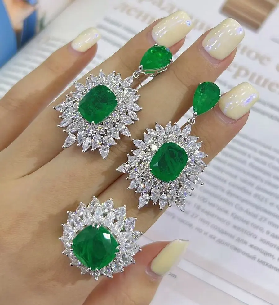 ต่างหูเงินแท้ 925 ประดับเพชรคาร์บอนสูงและไพลินระยิบระยับ สำหรับงานแต่งงานและงานหมั้น เครื่องประดับชั้นดี