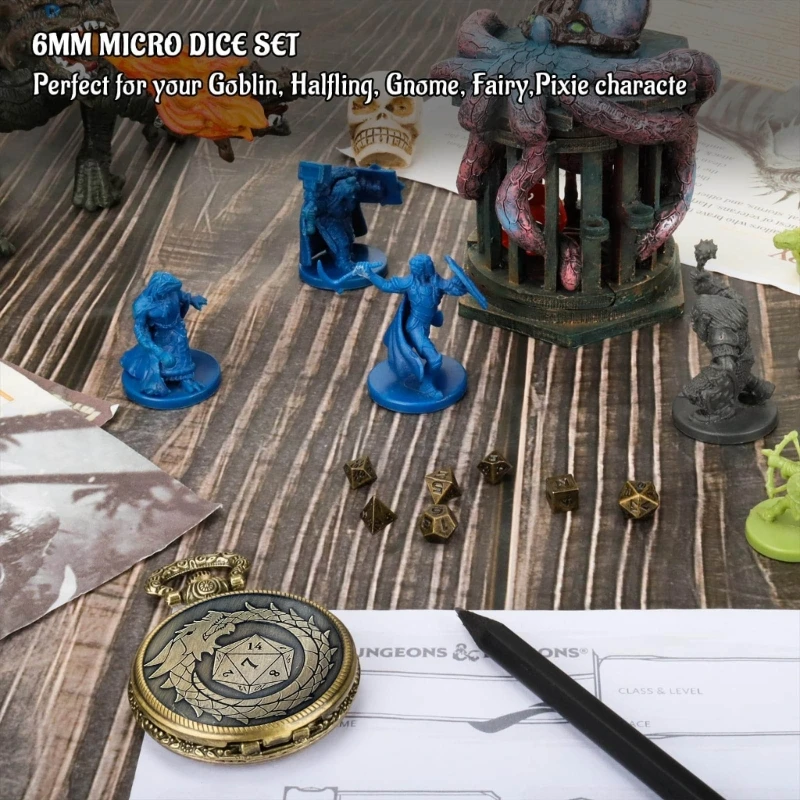 Mini Polyhedral Set Pocket Watch Case Polyhedral Micro Cubes Micro Dices Set image 5