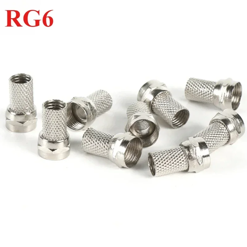 TUNGFULL 10-100Pcs Twist On RG6 F Type Coaxial Cable Connector Plugs Brass Materials Singnal Line Connector Copper Galvanized