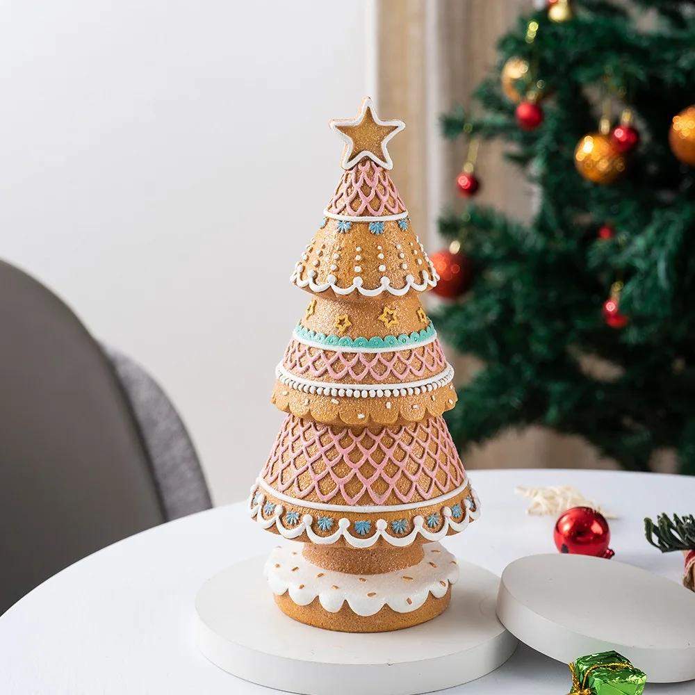 

Resin Gingerbread Christmas Village Tree Hand Painted with Glitter Powder Xmas Tree Ornament Simulated