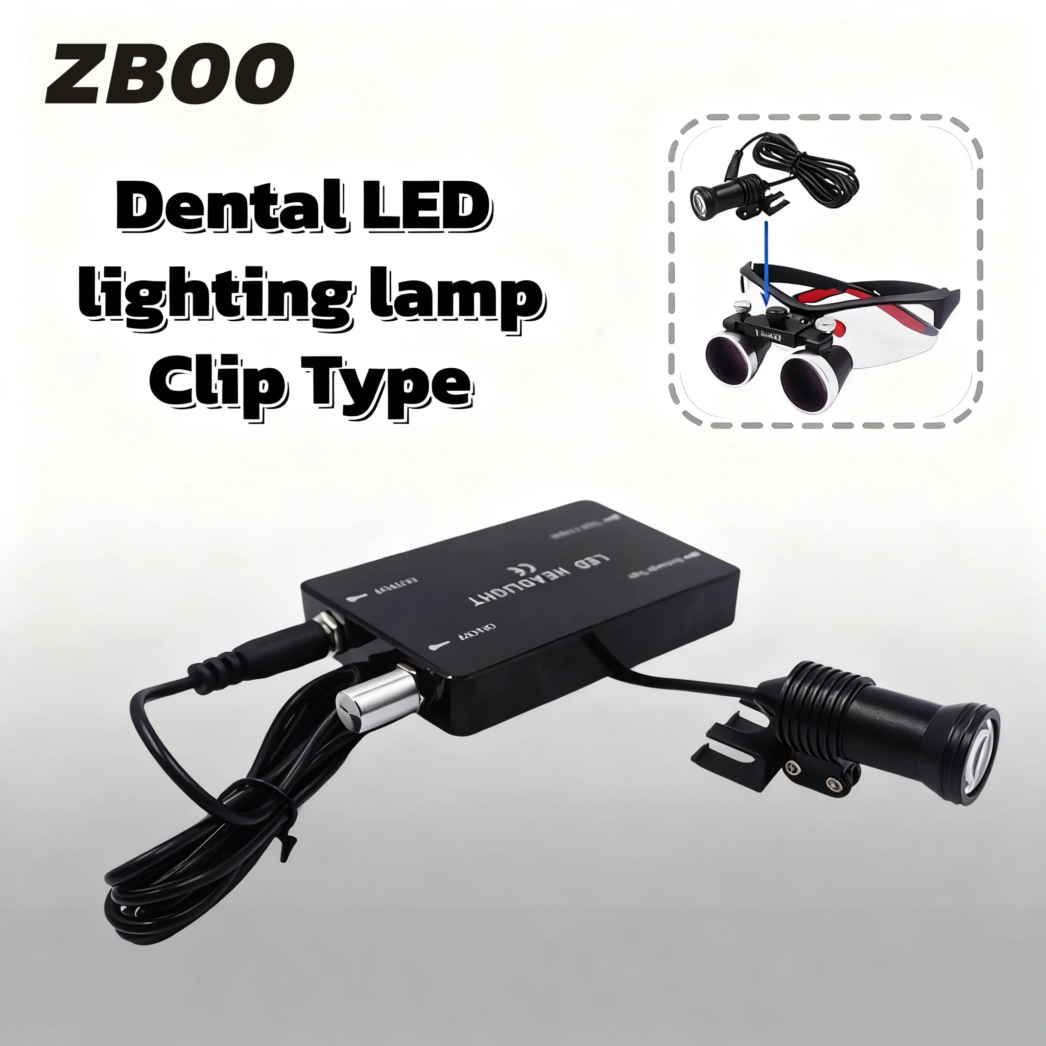 

Dental LED Spotlight Dental Loupes Flashlight with Glasses Clip Rechargable Lighting Lamp Adjustable Brightness for Lab Surgery
