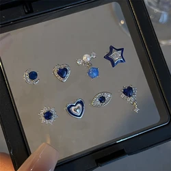 Y2K Punk Style Blue Color Zircon 316L Stainless Steel Ear Bone Nail for Women Allergy Prevention Earrings Cochlear Nail Jewelry