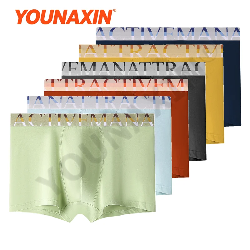 6 Pcs Men Modal Boxer Briefs Young Solid Color Underwear Soft Breathable Underpants Daily Undies Shorts L XL 2XL 3XL YOUNAXIN