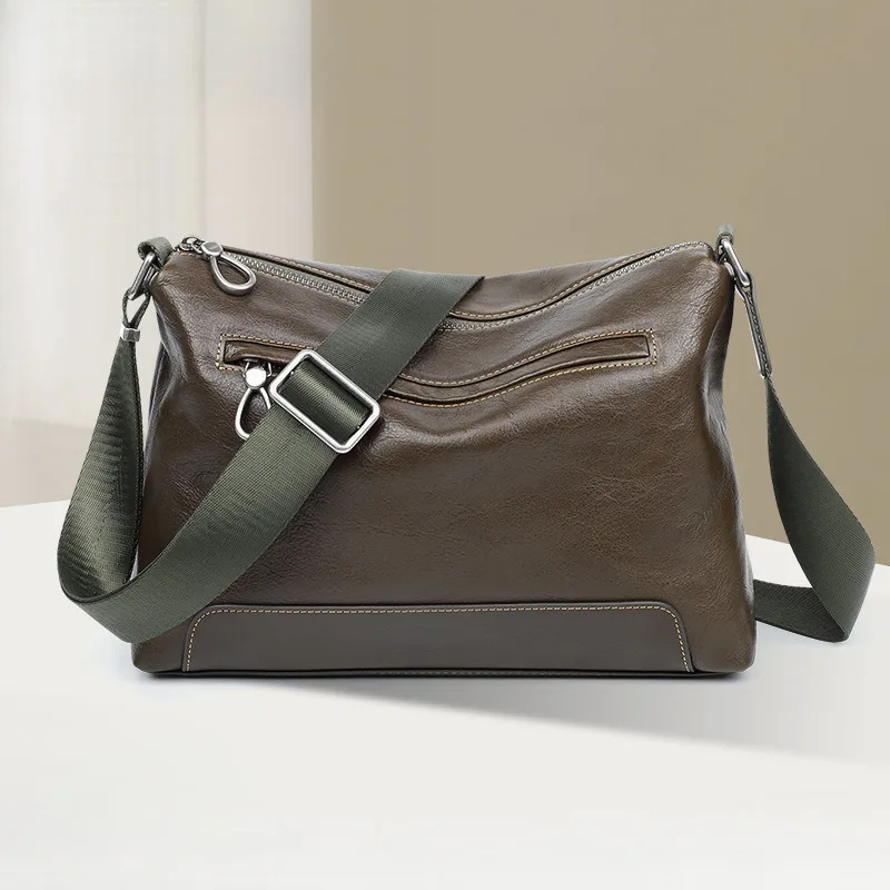 

New Genuine Leather Fashion Casual Men's Horizontal Top Layer Cowhide Shoulder Simple Large Capacity Crossbody Bag