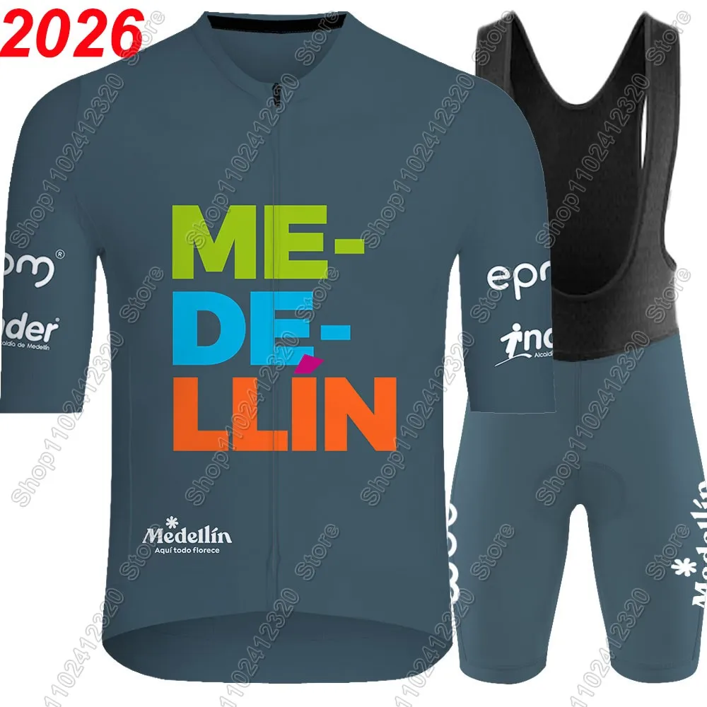 Conjunto de Jersey de Ciclismo del Equipo Medellín 2026, Ropa de Verano EPM-Colombia para Hombre, Kit de Manga Corta, Camiseta de Ciclismo de Carretera, Pantalones Cortos con Tirantes para Bicicleta de Montaña