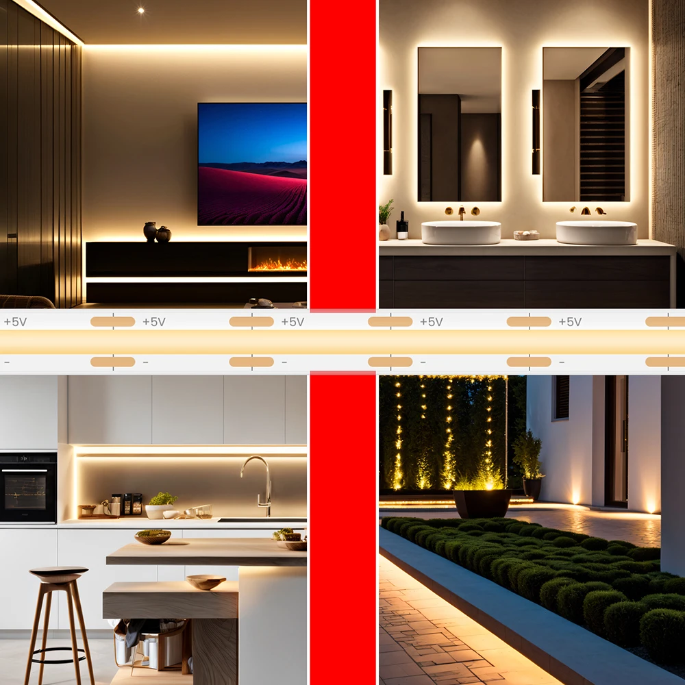 Motion Sensor COB LED Neon Light Strip USB Battery Powered 5V Cabinet Wardrobe Kitchen Stair Lighting 3000 4000K 6000K 320LEDs/m