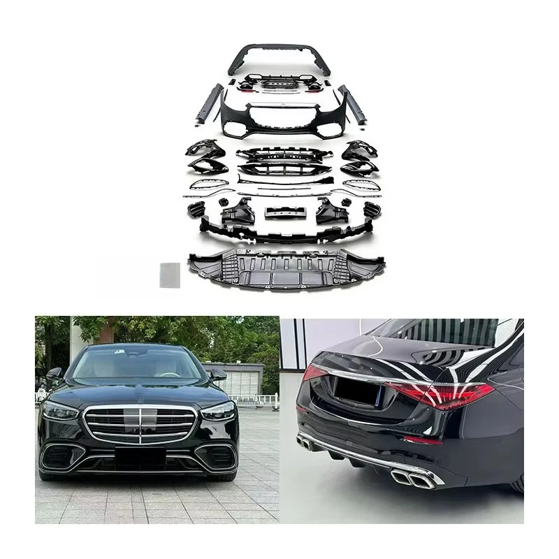 

For S-Class 21-23 W223 Upgraded S63 Front/Rear Bumpers Side Skirts Exterior Body Kit with Exhaust Bolt-On